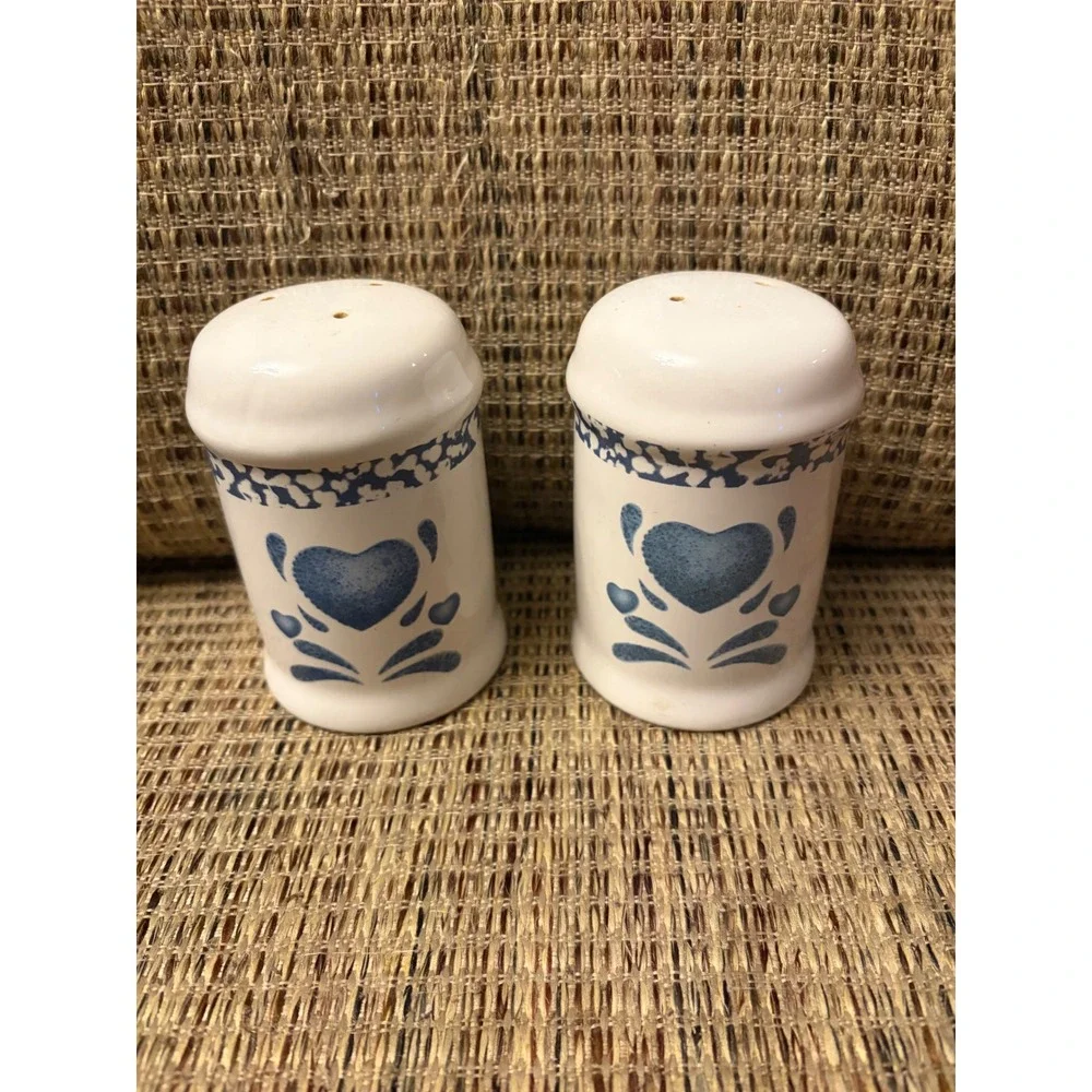 Jay Imports Ceramic Salt and Pepper Shakers Blue Hearts Farmhouse Vintage Style